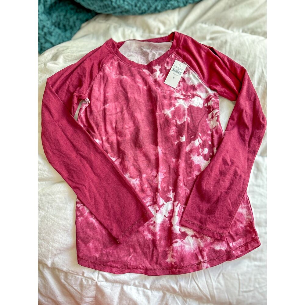 Justice Girls Burgundy Tie Dye Long Sleeve Shirt size 10 NWT